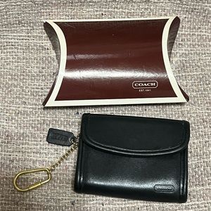 Vintage Coach #7219 Multi-Function Purse Black Leather Key Chain Compact Wallet